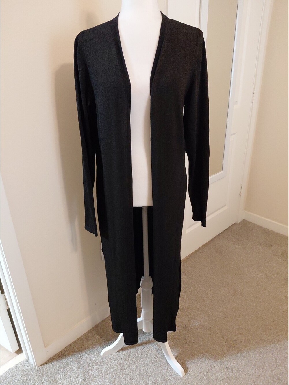 White House Black Market Duster Black Open Front Excellent Condition XL #316